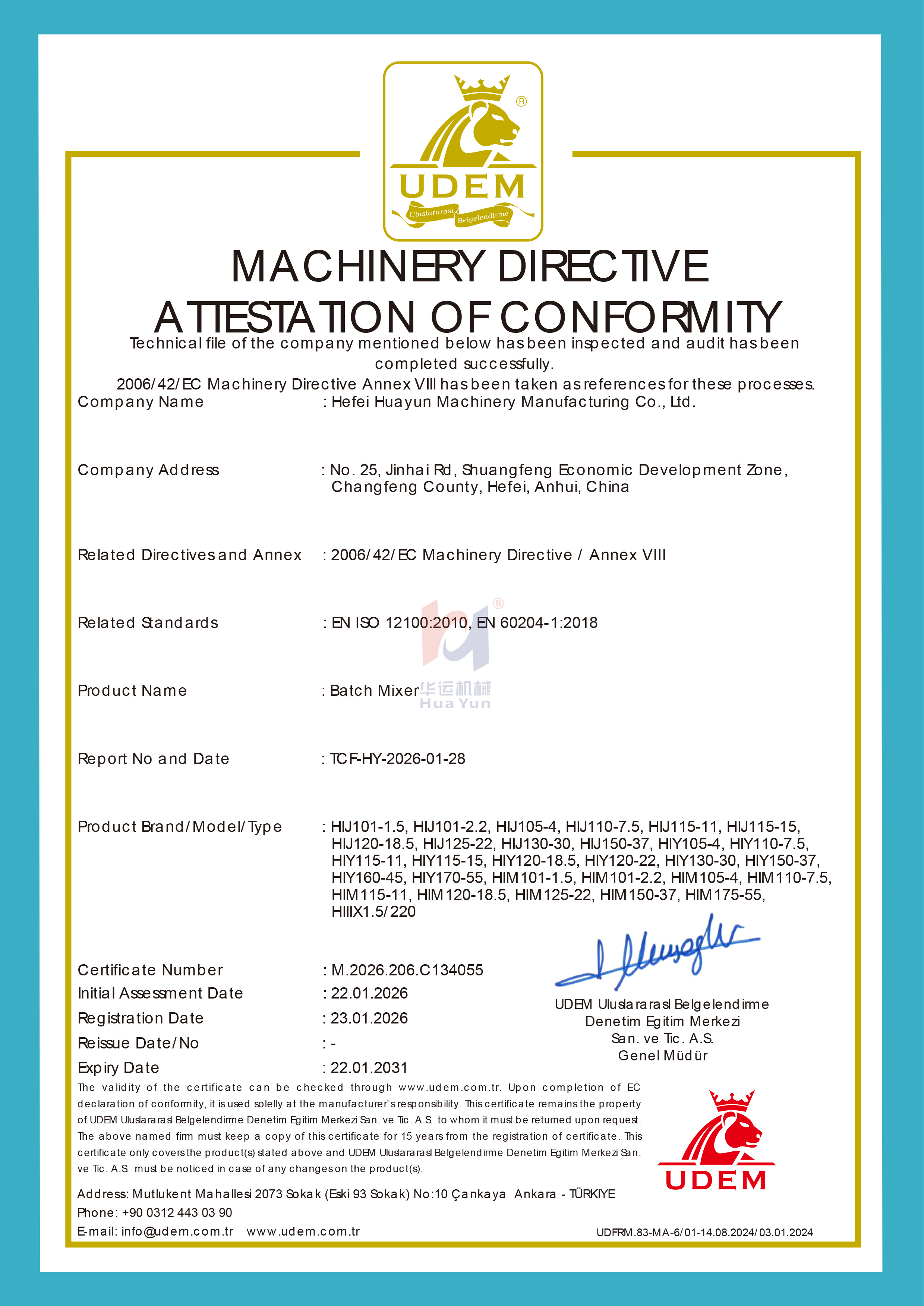 Batch Mixer CE certificate